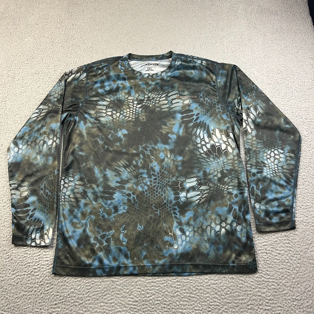 Kryptek Men's Hyperion Long Sleeve Crew Shirt Neptune Blue Green Fishing Size XL